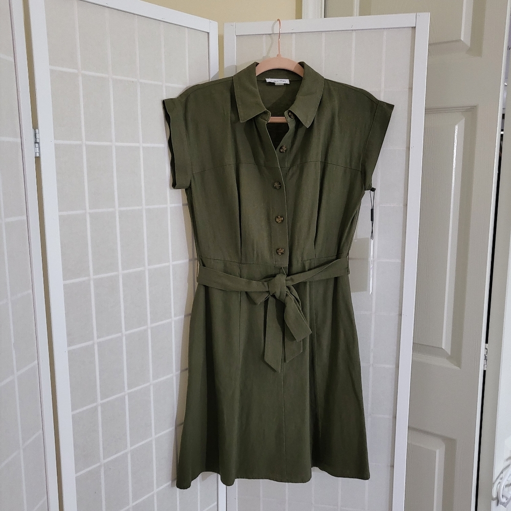 Calvin Klein Linen Olive Green Dress New 6